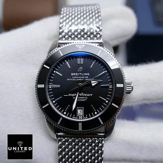 Breitling Superocean Heritage Black Dial Steel Bracelet  front view