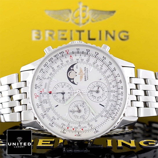 Breitling Navitimer Olympus A19340 White Dial  yellow background