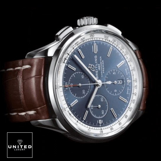 Breitling Premier Automatic Chronograph Blue Dial Brown Leather Bracelet 
