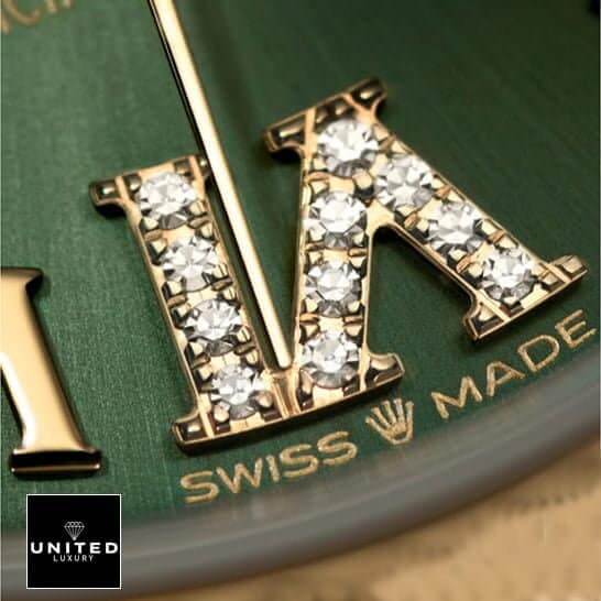 Rolex Datejust 278243-0016 Yellow Gold & six diamond Green Dial 