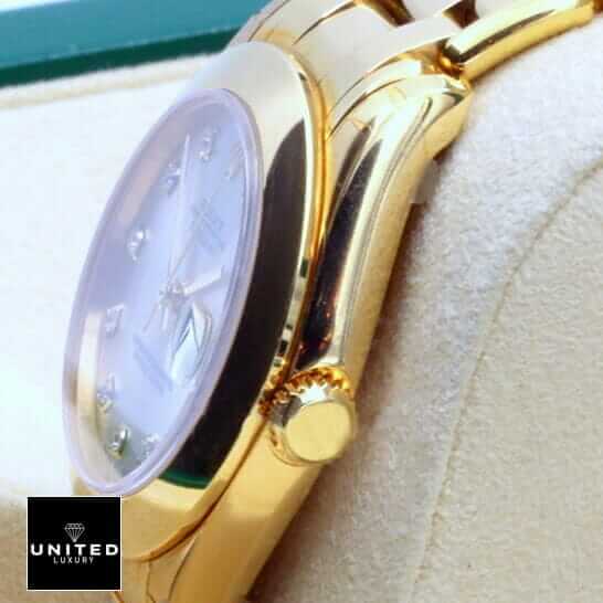 Rolex Datejust Gold Diamond Dial  side view crown / push button