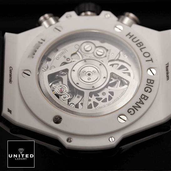 Hublot Big Bang Unico 5 Hublot Big Bang 411.HX_.1170.RX White Case upside view black background