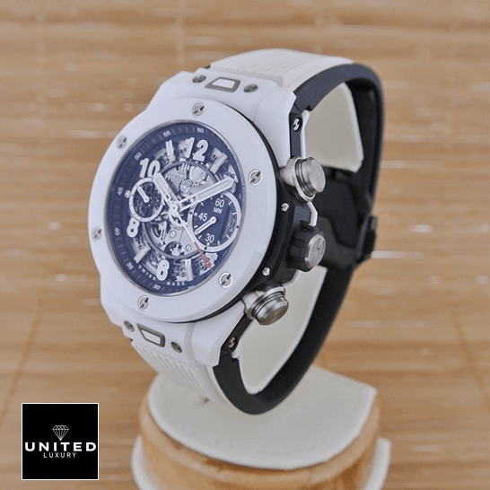 Hublot Big Bang Unico 3 Hublot Big Bang White Rubber Bracelet on the stand push button