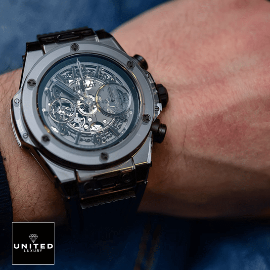 Hublot Big Bang Unico Sapprihe Black Dial  on the man wrist