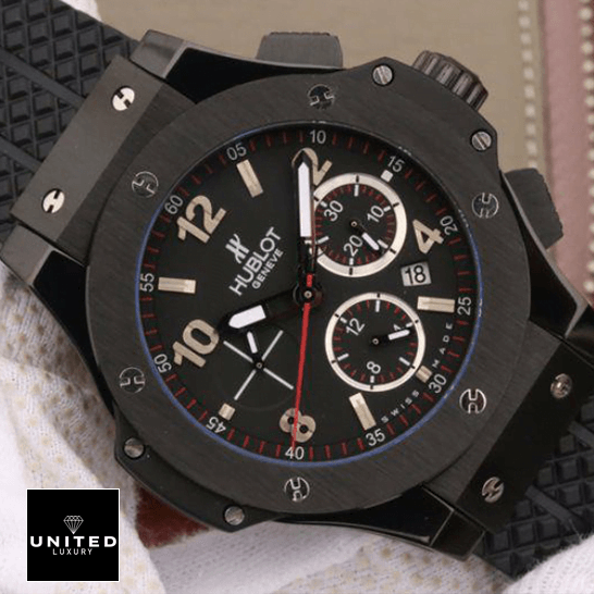 Hublot Big Bang Black Dial Black Bezel  on the white glove hand