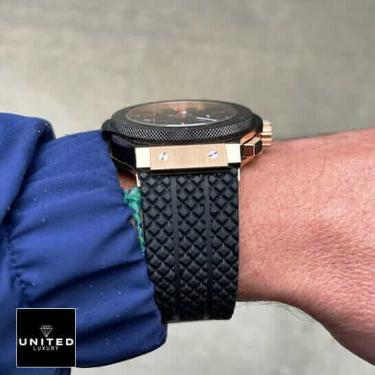 Hublot Big Bang Black Rubber Bracelet  on the man wrist side view