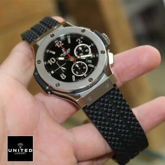 Hublot Big Bang Black Dial Steel Bezel  on the hand