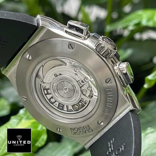 Hublot Leather Strap 3 Hublot Classıc Fusıon Stainless Steel Case upside view black rubber bracelet