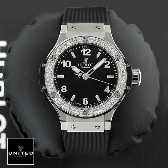 Hublot Big Bang Steel Black Dial Diamond Bezel  in the box