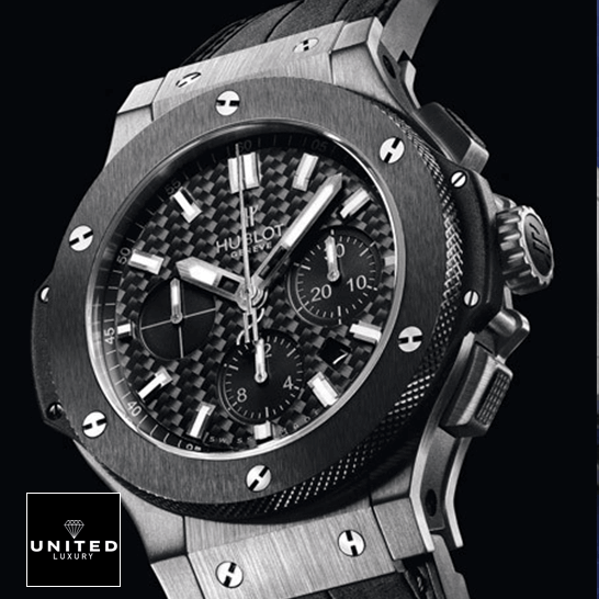 Hublot Big Bang Steel Ceramic Black Dial  black background