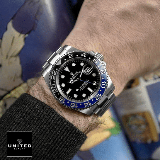 Rolex GMT-Master II Black Dial Batman Bezel 116710BLNR Oyster  on his arm