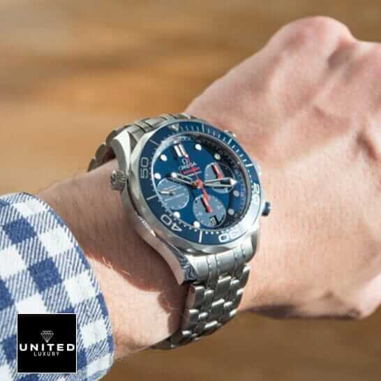Omega Seamaster Blue Dial 300m Stainless Steel Bracelet  on the man wrist