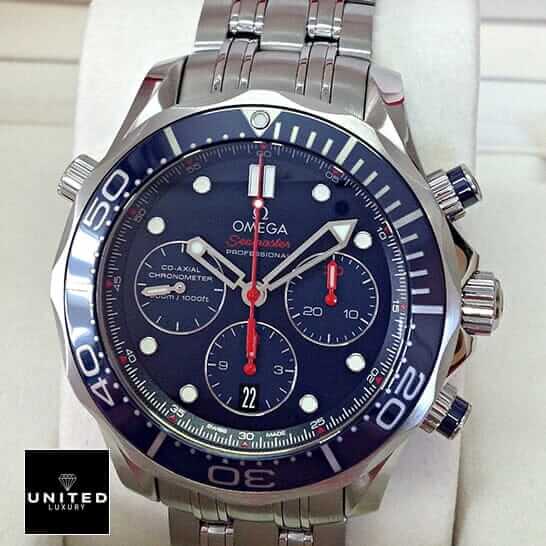 Omega Seamaster Blue Dial Stainless Steel  red second hand