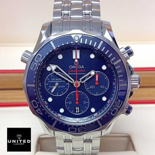 Omega Seamaster 300M Blue Dial  front view in the box