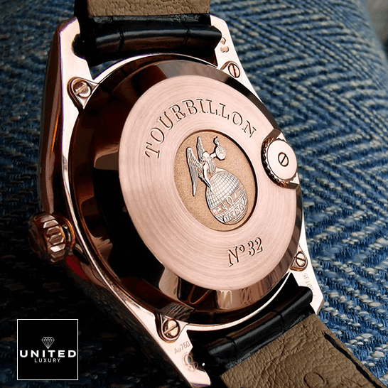 Omega Deville Tourbillon 2 Omega Tourbillion Gold Case Leather Bracelet upside view