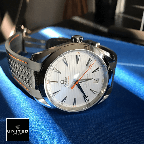 Omega Aqua Terra 220.12.41.21.02.002 White Dial  on the blue carpet