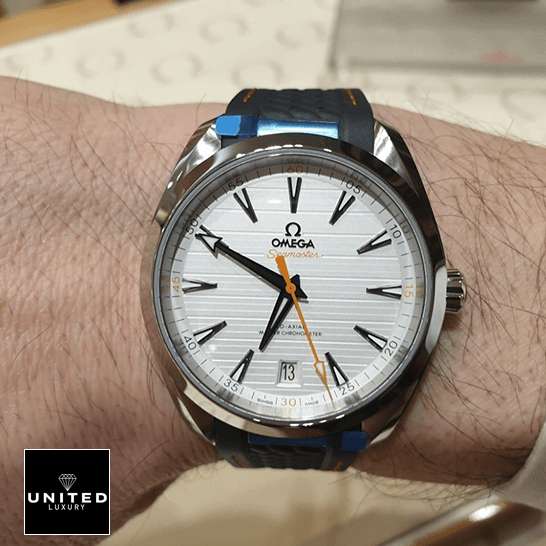 Omega Seamaster White Dial Steel Case  on the man wrist