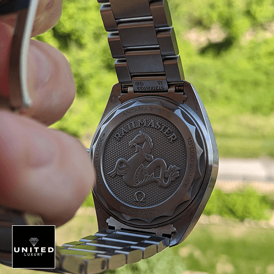 Omega Raılmaster Stainless Steel Case  green background