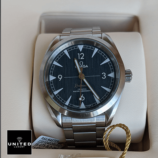 Omega 220.10.40.20.03.001 Railmaster Blue Dial  in the white box