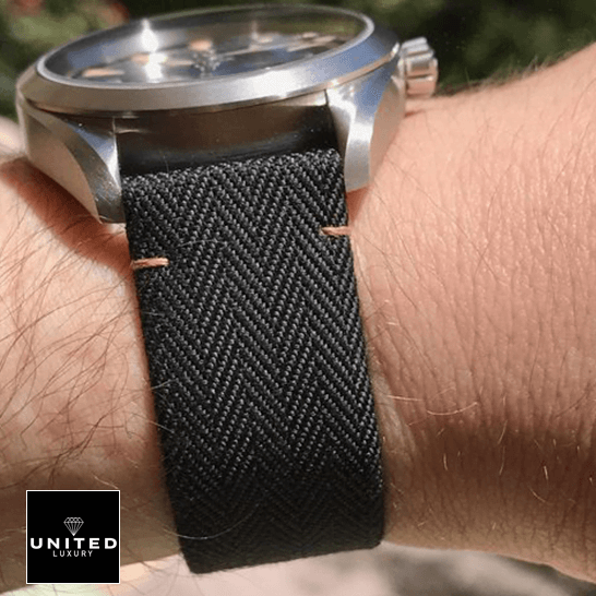 Omega Black Buckle Bracelet Steel Case  on the wrist