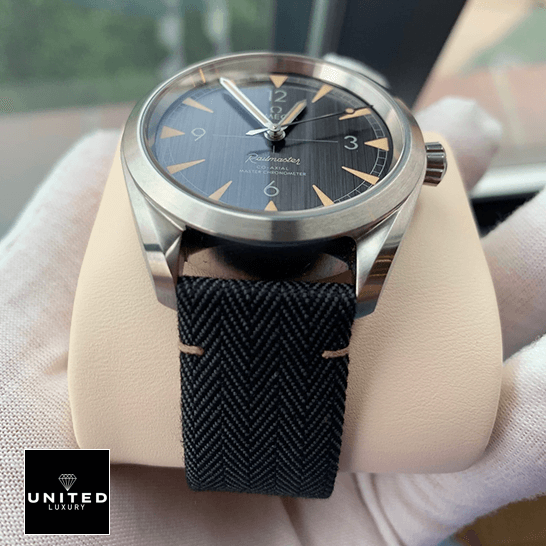 Omega Railmaster Black Dial Black Buckle  on the hand