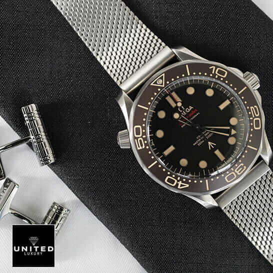 Omega Seamaster Black Bezel & Dial  on the black fabric