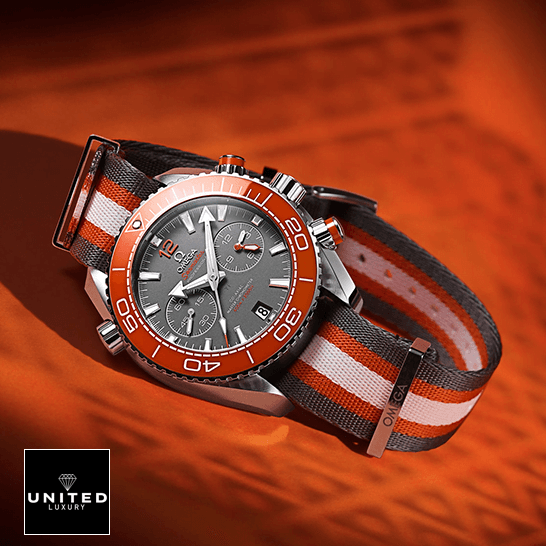 Omega Seamaster Orange Bezel Grey Dial  orange background