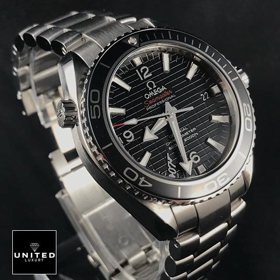Omega Seamaster Planet Ocean Black Dial Steel Bracelet  black background