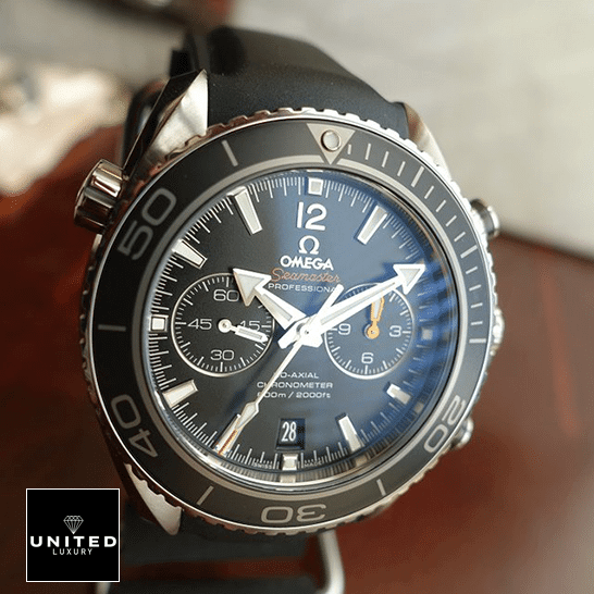 Omega Seamaster Black Dial Black Rubber  on the table