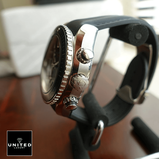 Omega Seamaster Black Leather Bracelet  Crown / Push Button