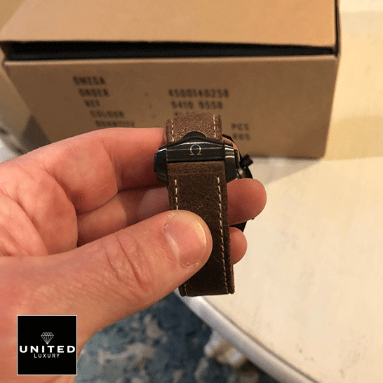 Omega Speedmaster Moonwatch 9 Omega 311.92.44.51 Brown Leather Bracelet on the hand