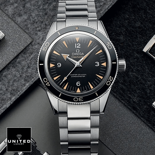 Omega Seamaster Black Dial 300m Co Axial  grey background