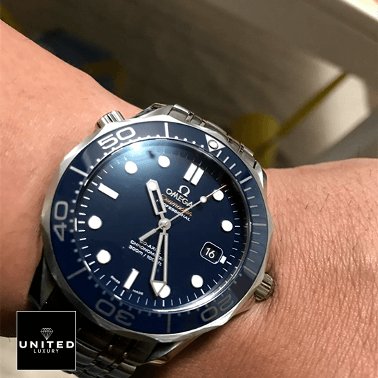 Omega Seamaster Blue Dial Stainless Steel Bracelet  on the wrist