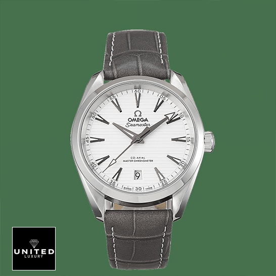 Omega Seamastet White Dial Rubber Grey Bracelet  green background