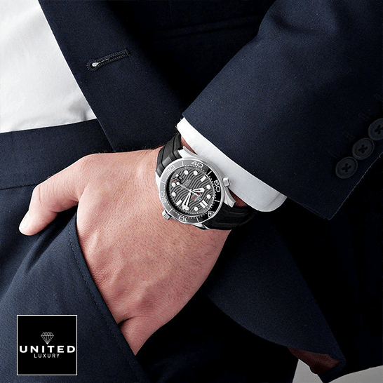 Omgea Seamaster 300m Diver Black Bracelet & Dial  on the wrist