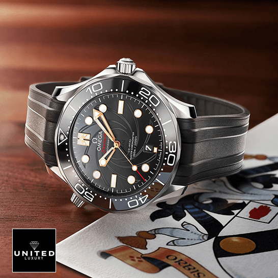 Omega Seamaster Diver 300m Co Axial Black Dial  side view on the card