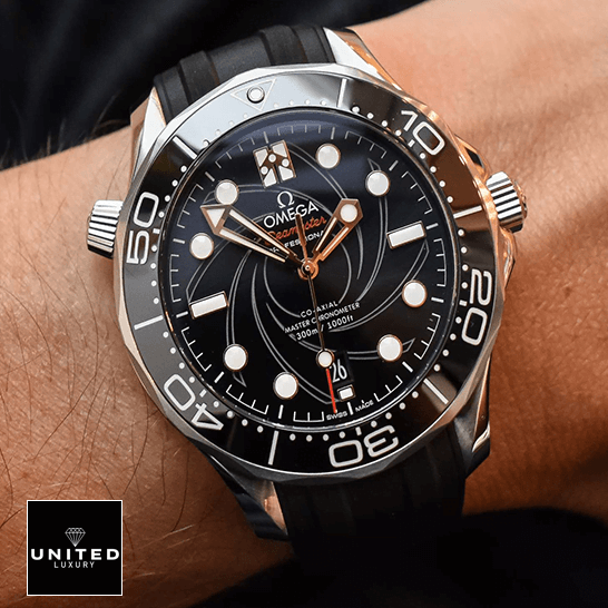 Omega Seamaster Black Dial Rubber Black Bracelet  on the wrist