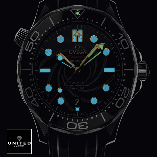 Omega Seamaster Black Crown / Push Button  dial phosphor