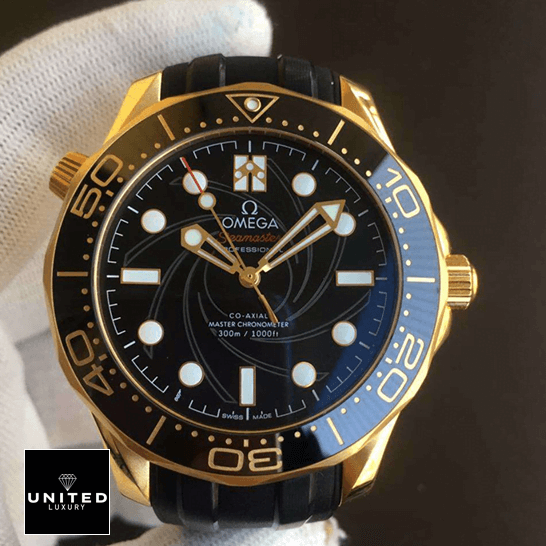Omega Seamaster Black Dial Gold Bezel  on the hand