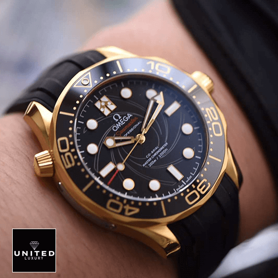 Omega Seamaster Professıonal Black Dial Gold Case  on the wrist