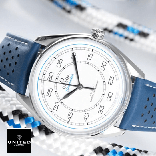 Omega Seamaster White Dial Blue Rubber  white background