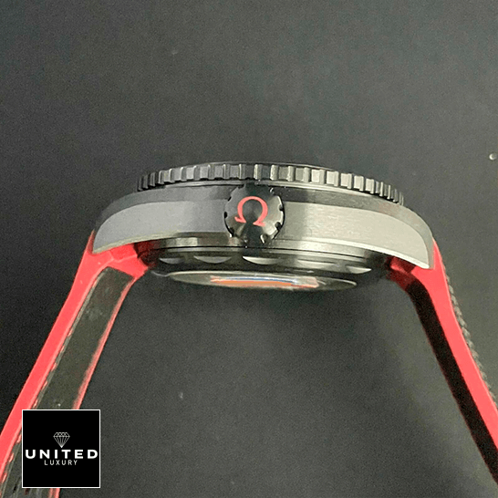 Omega Seamaster Red Bracelet Crown on the omega logo 