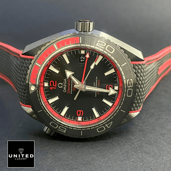 Omega Seamaster Black Dial Red Bezel  side view