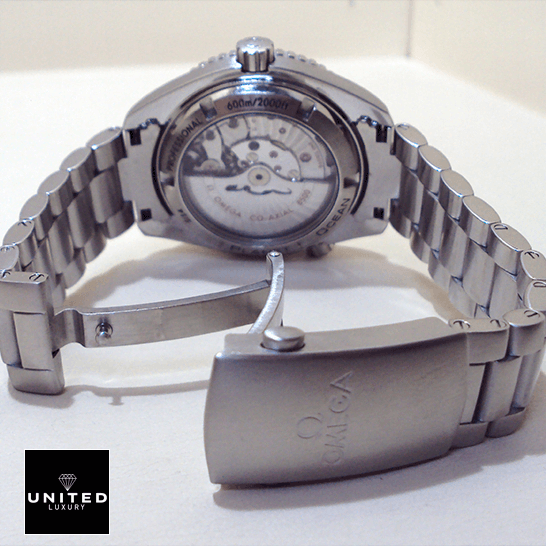 Omega Stainless Steel Oyster  opened clasp upside view white background