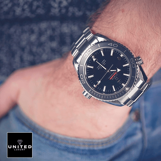 Omega Seamaster Planet Ocean Steel Black Dial  on the man wrist