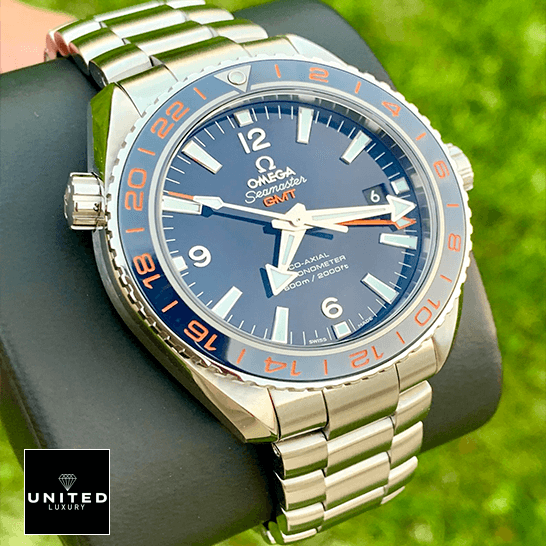 Omega Seamaster Gmt Blue Bezel & Dial  steel grass background