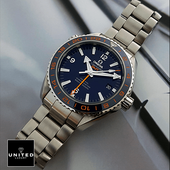 Omega Seamaster Blue Dial Oyster Steel  grey background