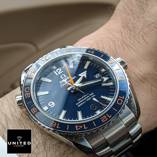 Omega Seamaster GMT Blue Dial Steel  on the wrist