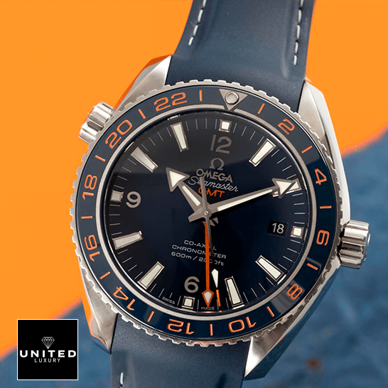 Omega Seamaster Gmt Planet Ocean Steel Blue Rubber Bracelet  crown /push button