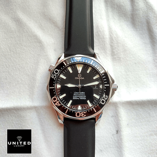 Omega Seamaster Black Dial Black Rubber Bracelet  front view